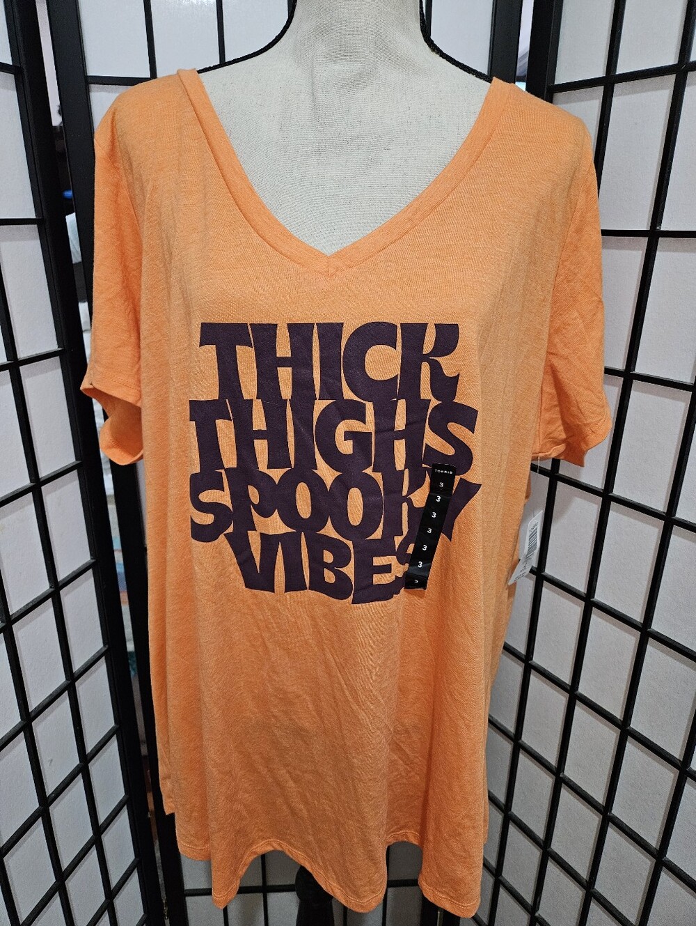 NWT Torrid Size 3 (3X)  Orange & Purple Thick Thighs Spooky Vibes V-Neck T-Shirt
